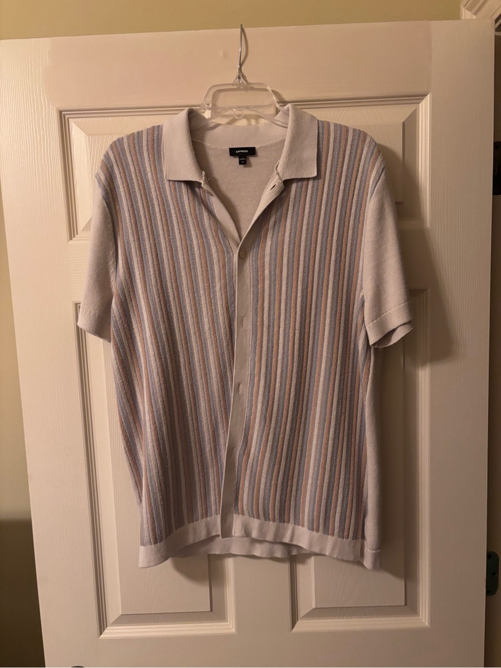Express Men’s Pastel Stripe Short Sleeve Knit Polo Shirt